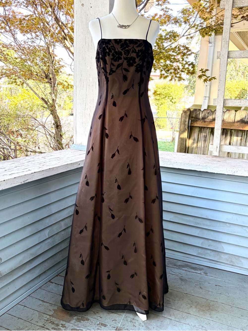 Vintage 90s Floral Velvet Burnout Grunge Whimsygoth Prom Dress